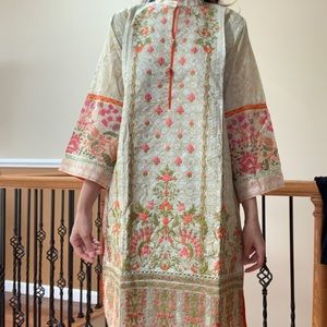 Beige multicolored lawn Pakistani suit